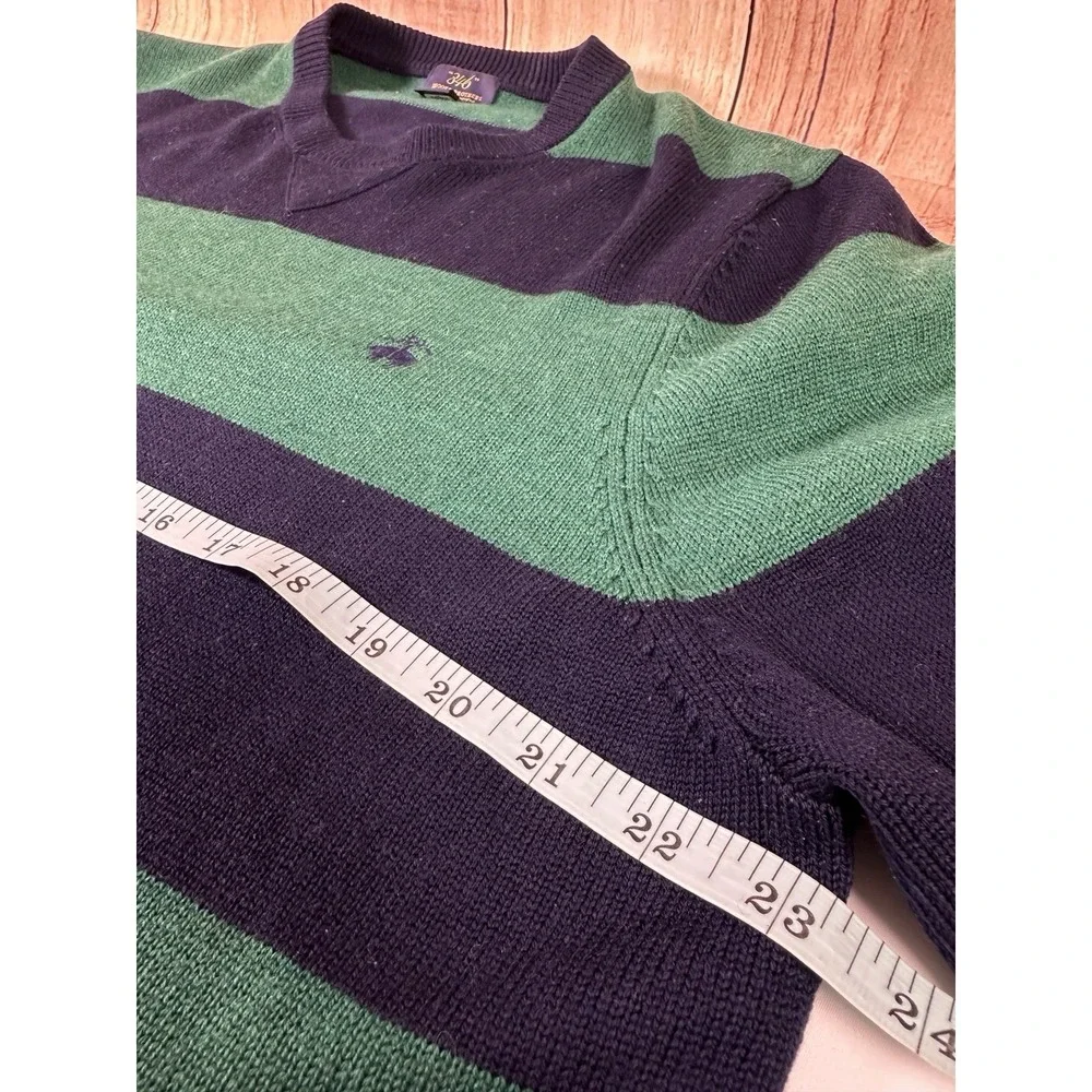 Brooks Brothers 346 Men Sweater LARGE Merino Wool Blue Green Stripe Crew Neck